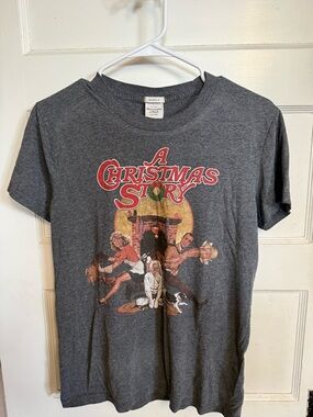 Abercrombie & Fitch Charcoal A Christmas Story Graphic Tee with Red Print